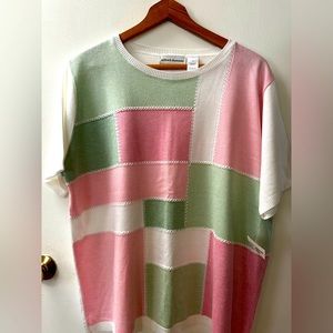 Alfred Dunner Short Sleeve Green Pink White Sweater Size 1X
